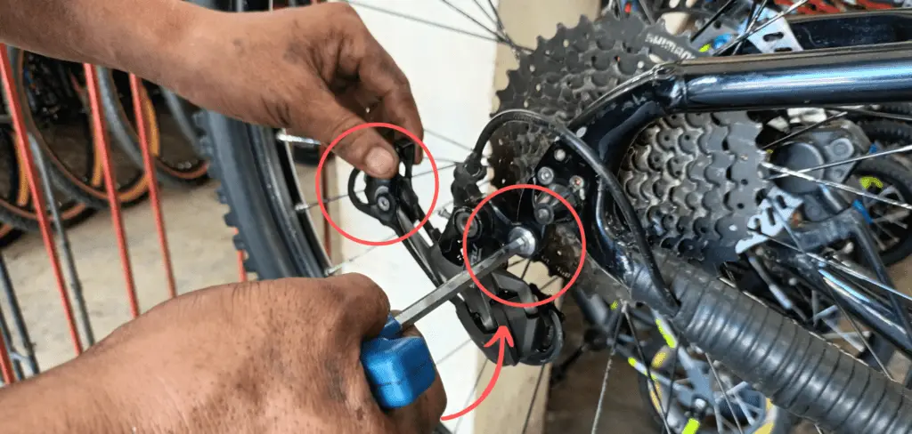 adjusting a rear derailleur on a mountain bike