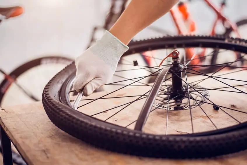 Bicycle tire care, Bike care for cyclist, Close-up.