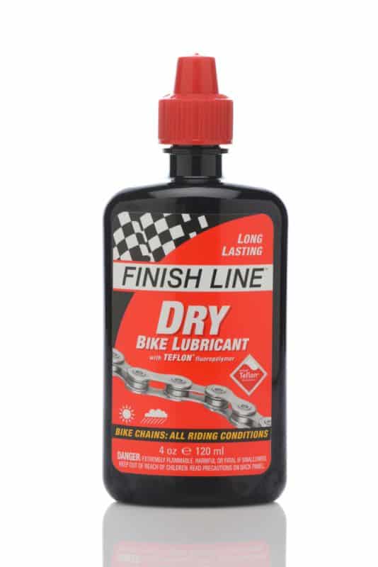 A bottle of Finish Line Dry Bicycle Lubricant with Teflon